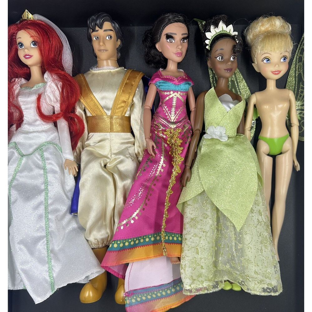 Disney Doll Lot Of Five Ariel, Prince Ali, Jasmine, Tinkerbell, And Tiana